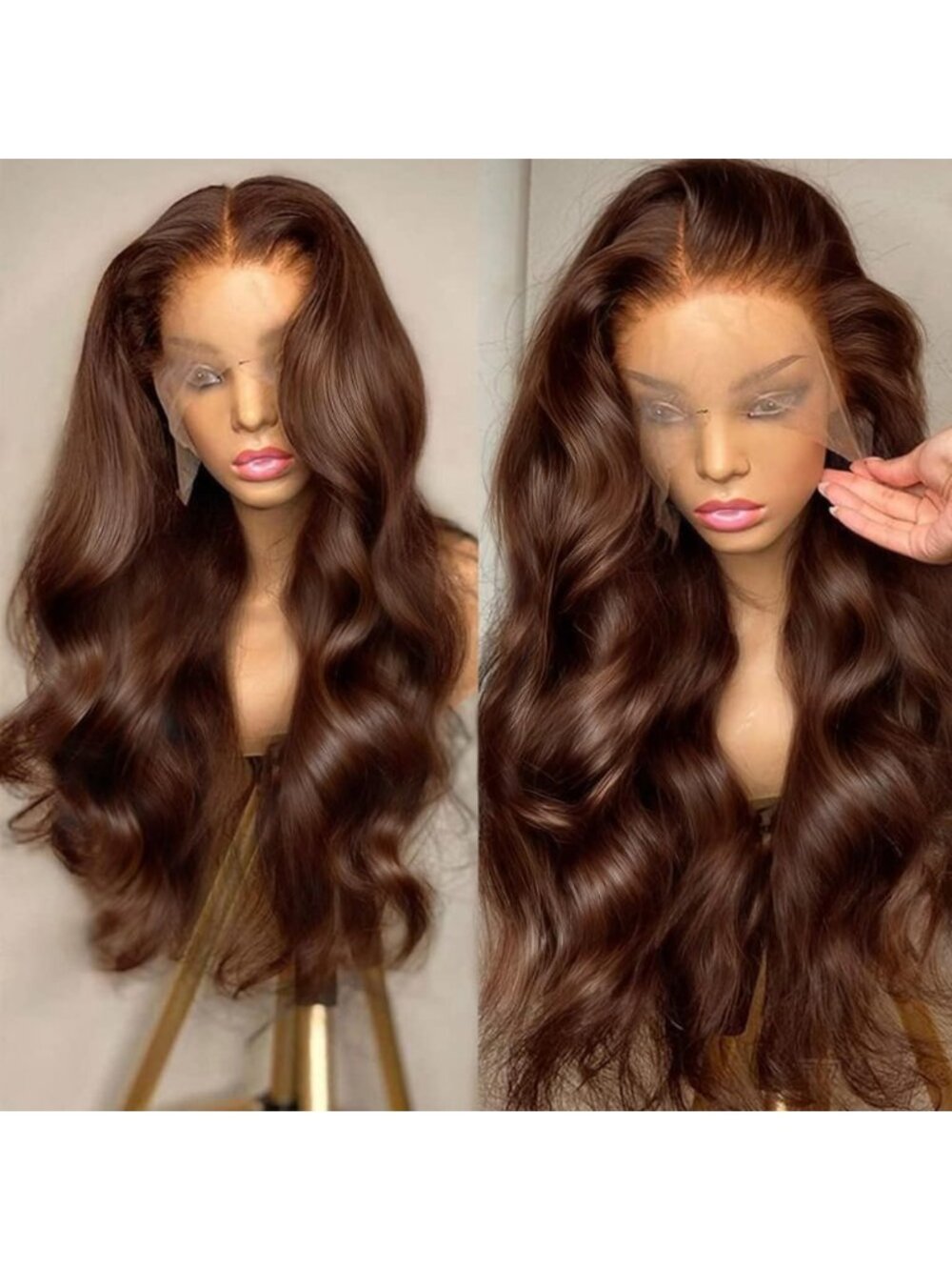 32" Chocolate Brown Body Wave Lace Front Wig - 200 Density, Glueless, HD Style